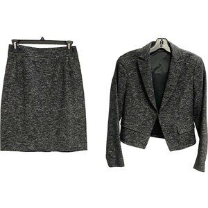 Theory Wool Skirt Suit Grey Tweed Career Professional Designer Size 8